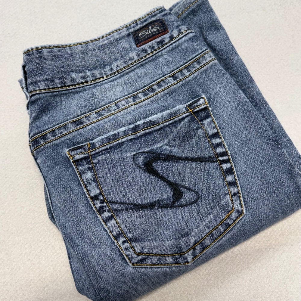 Vintage Silver Jeans Suki Womens 31/34 Blue Mid Rise Bootcut Embroidered Pockets